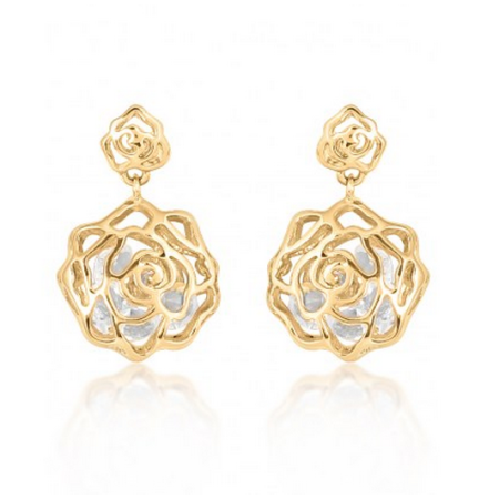 Gold Rose Dangler Earrings